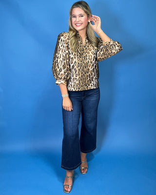 Fall In The Wild Leopard Jaquard Ruffle Collar Top - All About You