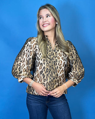 Fall In The Wild Leopard Jaquard Ruffle Collar Top - All About You