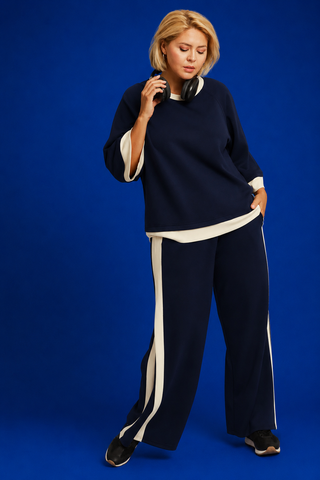 PLUS Soft Tide Navy Contrast Trim Pants Set