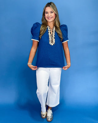 Fierce & Feminine Leopard Detail Denim Top - All About You