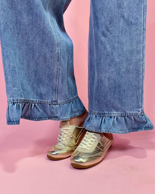 Flirty Finish Wide Leg Ruffle Detail Jeans - All About You