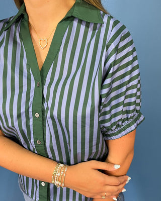 Forest Breeze Stripe Cotton Button Up Top - All About You