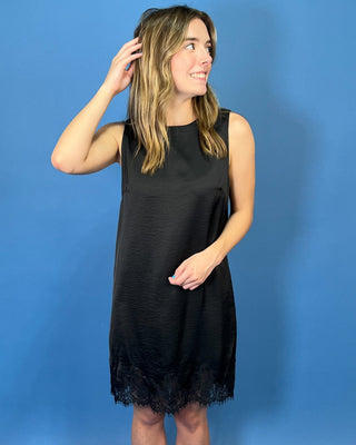 Forever Classic Black Lace Hem Satin Mini Dress - All About You