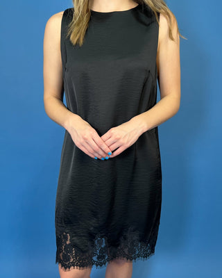 Forever Classic Black Lace Hem Satin Mini Dress - All About You