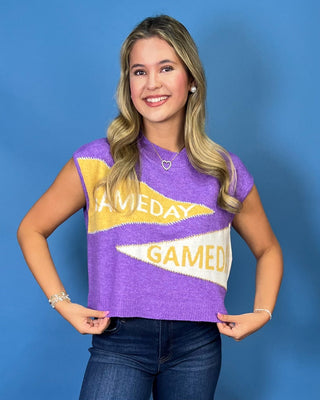 Fourth Quarter Favorite Gameday Pennant Knit Sleeveless Top - All About You