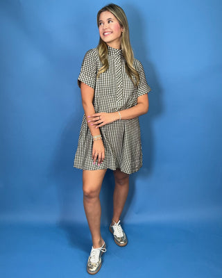 Fresh Picked Olive Gingham Mock Neck Shirt Dress - All About You