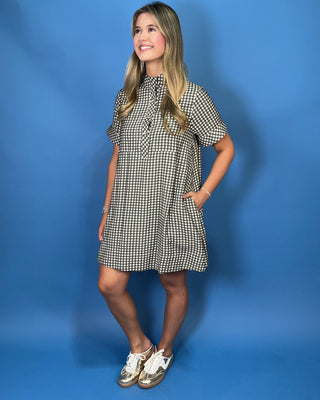 Fresh Picked Olive Gingham Mock Neck Shirt Dress - All About You