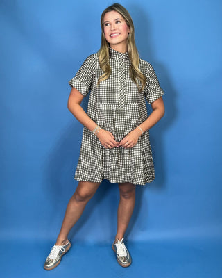 Fresh Picked Olive Gingham Mock Neck Shirt Dress - All About You