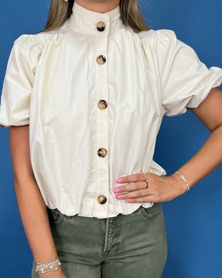 Frist Impression Cream Bubble Hem Button Up Top - All About You