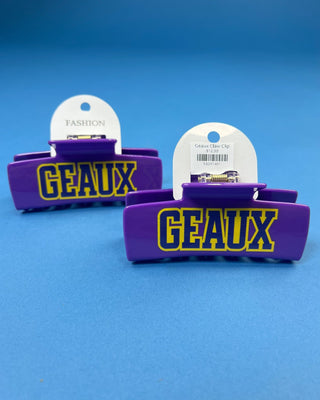Geaux Purple Claw Hair Clip featuring bold LSU-inspired lettering