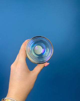 Mahjong Queen 17oz iridescent stemless wine glass with gift box, featuring bold lettering for Mahjong lovers and game night