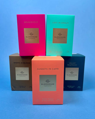 Shop Glasshouse Fragrances 380g featuring signature scents Premium soy wax candles in elegant gift-ready packaging.