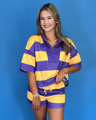 Golden Girl Stripe Lounge Short Set - All About You