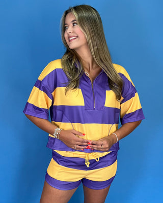 Golden Girl Stripe Lounge Short Set - All About You