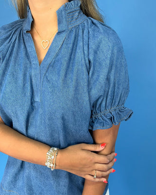 Graceful Blue Scallop Trim Top - All About You