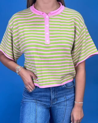 Green Island Button Detail Stripe Knit Top - All About You