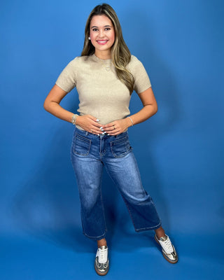 Harvest Glow Oatmeal Short Sleeve Knit Top - All About You