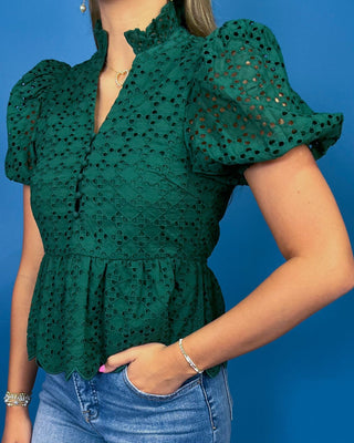 Holly Lane Green Eyelet Puff Sleeve Tiered Top - All About You
