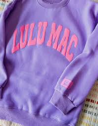 Violet Pop Puff Letter Crewneck featuring hot pink puff lettering, a soft fleece cotton-blend, relaxed fit, and cozy everyday