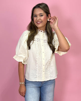Ivory Lace Heirloom Button Up Top - All About You