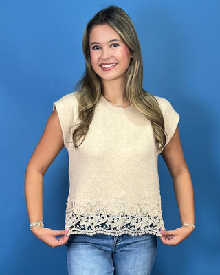 Keepsake Floral Lace Detail Seamless Ivory Knit Top - All About You