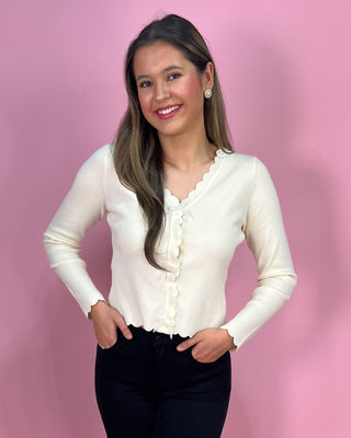 Kensington Pearls Scalloped Trim Sweater - All About You