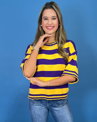 Kickoff Classic Purple & Gold Stripe Knit Top - All About You