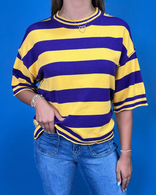 Kickoff Classic Purple & Gold Stripe Knit Top - All About You