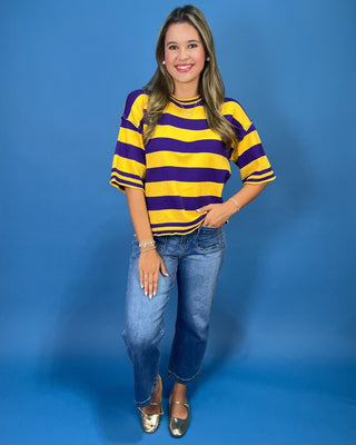Kickoff Classic Purple & Gold Stripe Knit Top - All About You