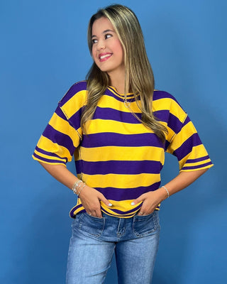 Kickoff Classic Purple & Gold Stripe Knit Top - All About You
