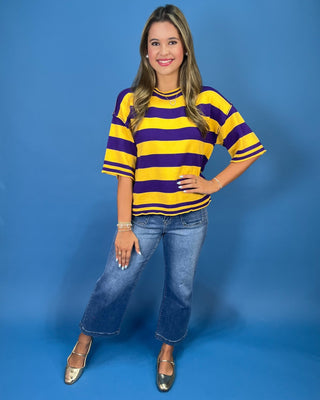 Kickoff Classic Purple & Gold Stripe Knit Top - All About You