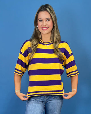 Kickoff Classic Purple & Gold Stripe Knit Top - All About You