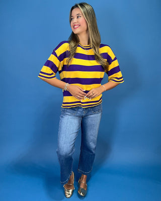 Kickoff Classic Purple & Gold Stripe Knit Top - All About You