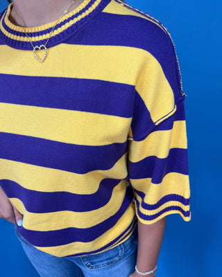 Kickoff Classic Purple & Gold Stripe Knit Top - All About You