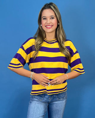 Kickoff Classic Purple & Gold Stripe Knit Top - All About You