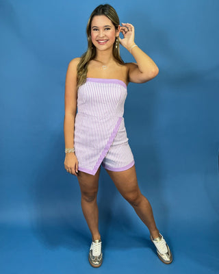 Kickoff Cutie Strapless Lavender Stripe Romper - All About You