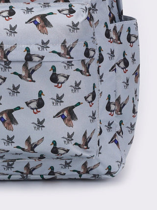 kids Duck Print Backpack featuring a fun duck pattern, durable construction, and spacious storage.