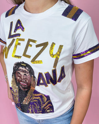 La Weezy Ana Gold Sequin Gameday Top - All About You