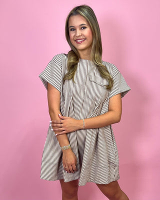 Laid - Back Love Brown Pinstripe Dress - All About You