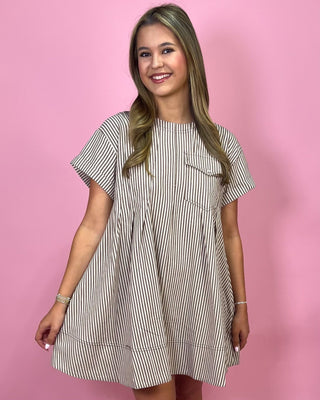 Laid - Back Love Brown Pinstripe Dress - All About You