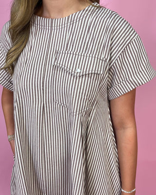 Laid - Back Love Brown Pinstripe Dress - All About You