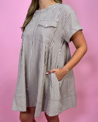 Laid - Back Love Brown Pinstripe Dress - All About You