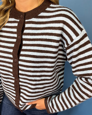 Lakeside Stripes Brown & Powder Blue Cardigan Sweater - All About You