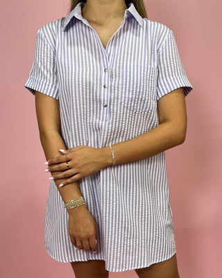 Lavender Lane Striped Button Detail Dress - All About You