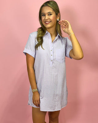 Lavender Lane Striped Button Detail Dress - All About You