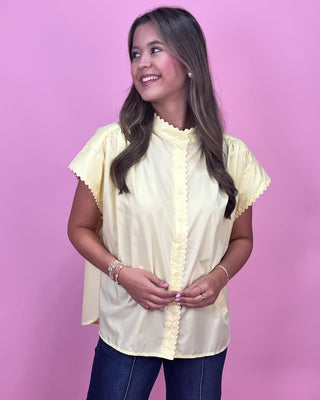Lemon Drop Button Up Scalloped Top - All About You Boutique & Gifts