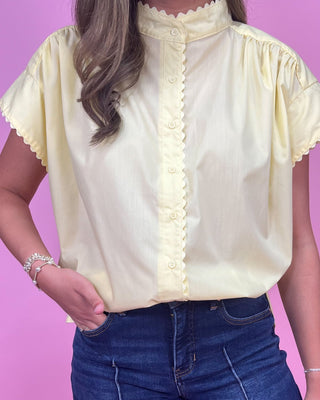 Lemon Drop Button Up Scalloped Top - All About You Boutique & Gifts