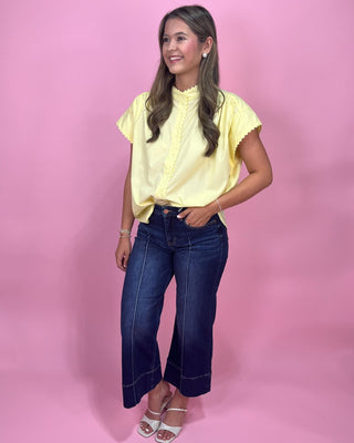 Lemon Drop Button Up Scalloped Top - All About You Boutique & Gifts