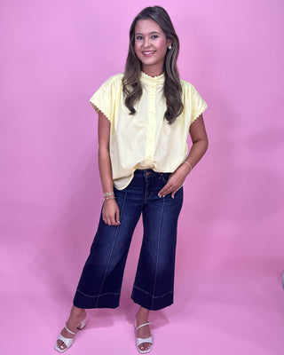 Lemon Drop Button Up Scalloped Top - All About You Boutique & Gifts