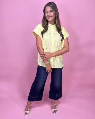 Lemon Drop Button Up Scalloped Top - All About You Boutique & Gifts